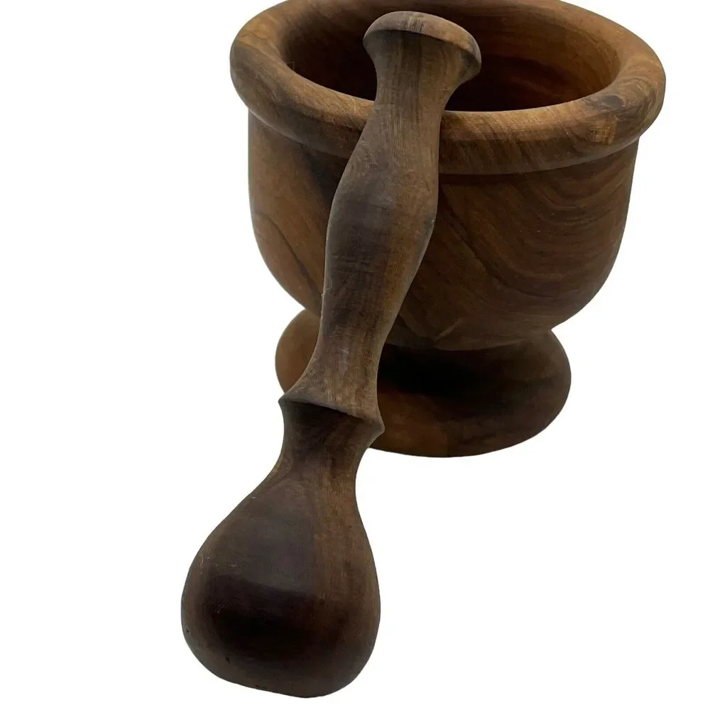 Wooden Mortar & Pestle Set Made in Spain Herb Crusher Grinder Apothecary Medical